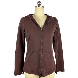 Avani Brown Stretch French Terry Women's Hoodie Split Sleeves Sz L